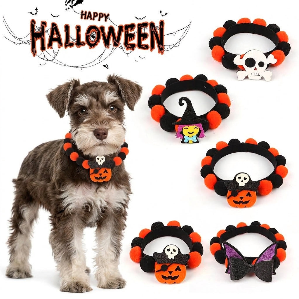 Halloween Pet Fur Ball Collar Pumpkin Accessories